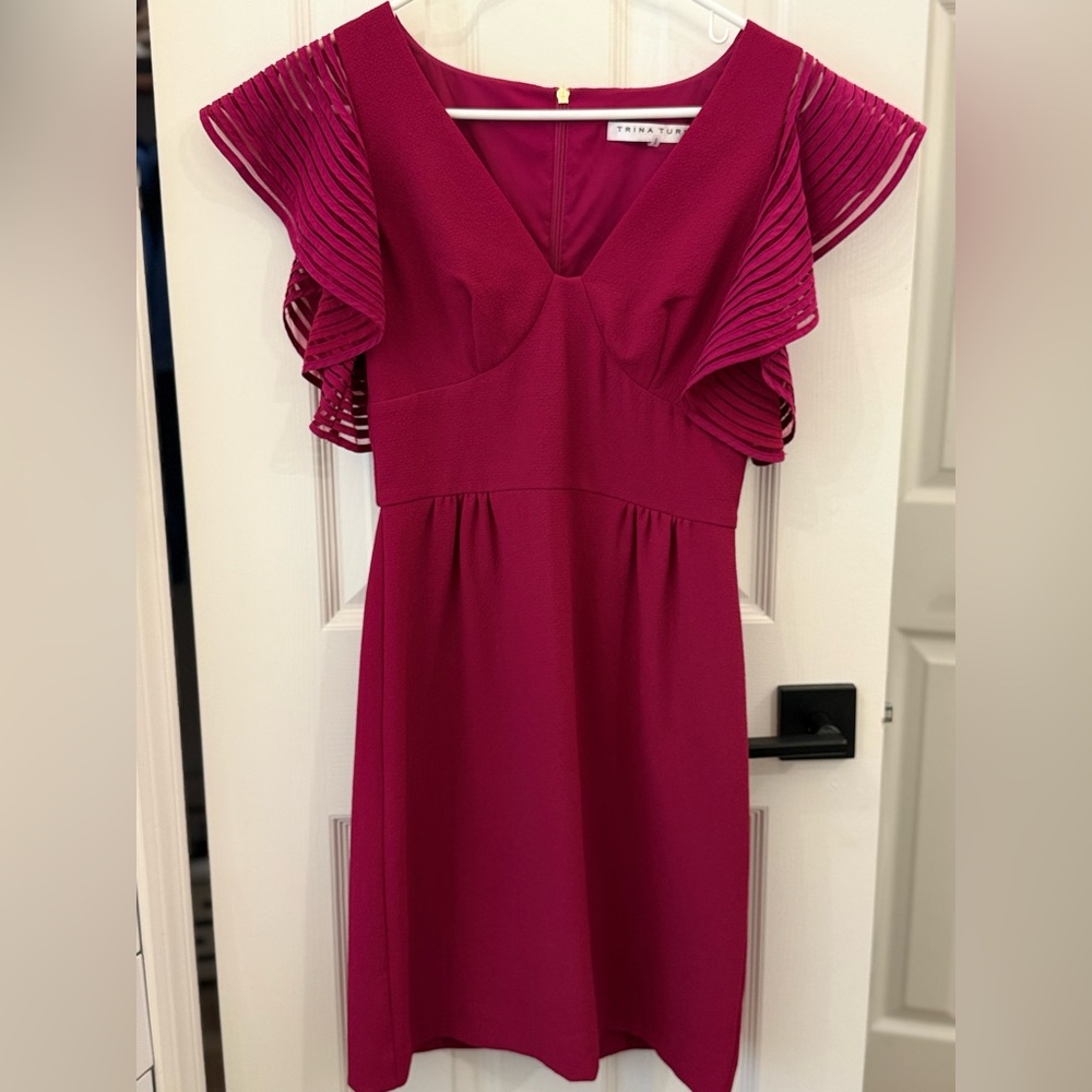 Trina Turk Fuchsia Dress with Pleated Sleeves